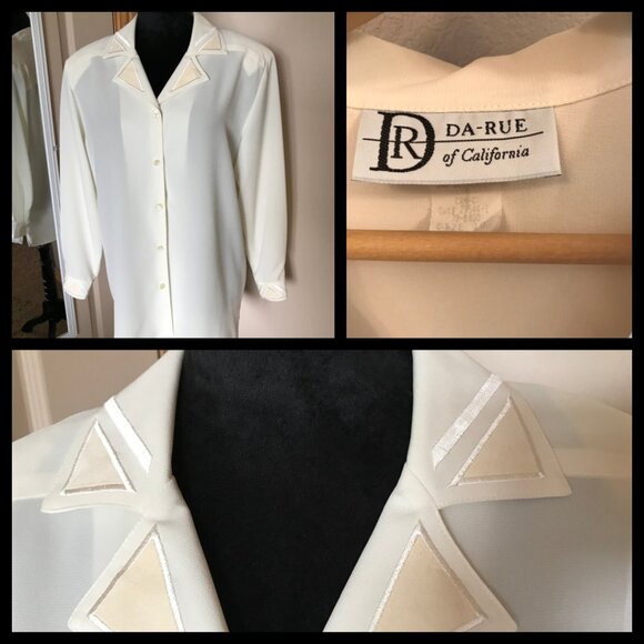 Da-Rue of California 70s Embroidered Tunic Top: Cream Geometric Blouse Size 10 - Picture 8 of 8